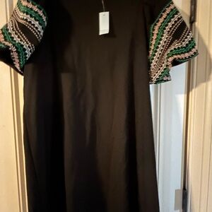 Ann Taylor Black Dress with Crochet-Trim Sleeves